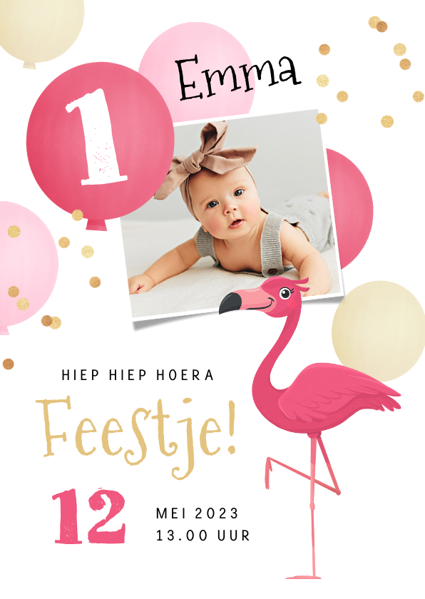 Kinderfeestjes - Kinderfeestje meisje flamingo ballonnen confetti foto
