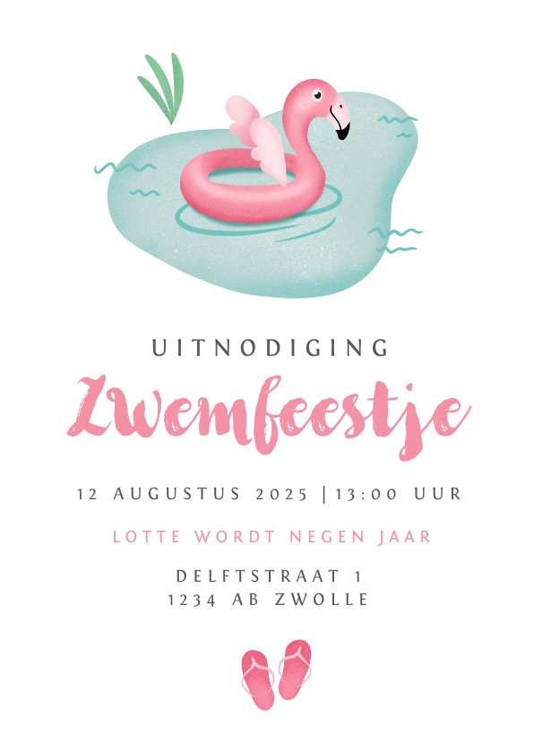 Kinderfeestjes - kinderfeestje meisje zwemfeestje flamingo zwembad