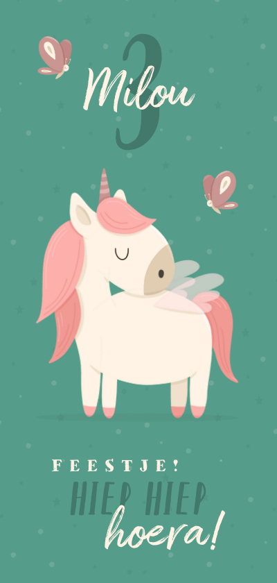 Kinderfeestje met unicorn en vlinders uitnodiging - Kinderfeestjes Kinderfeestjes - Kinderfeestje met unicorn en vlinders uitnodiging