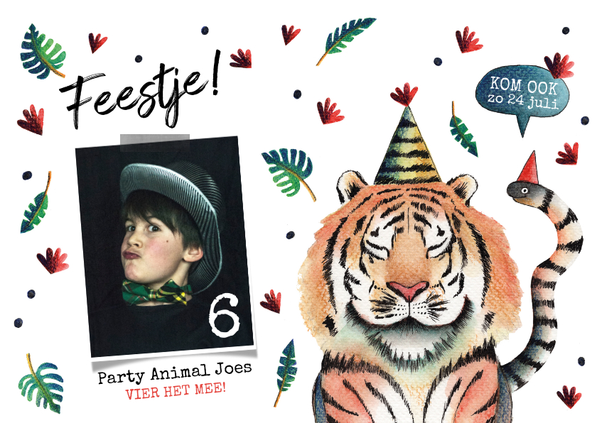 Kinderfeestjes - Kinderfeestje party animal aquarel illustratie