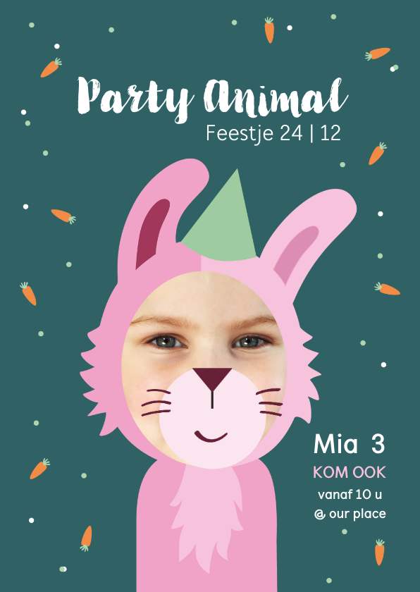Kinderfeestje Party animal meisje als konijn - Kinderfeestjes Kinderfeestjes - Kinderfeestje Party animal meisje als konijn