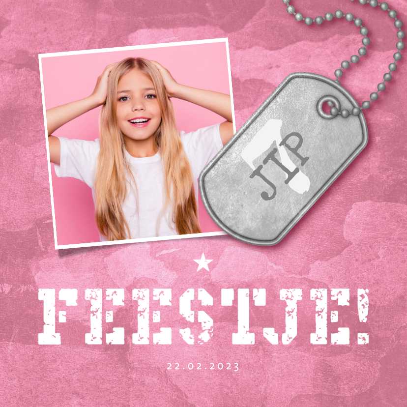 Kinderfeestje roze stoer met foto en legerplaatje - Kinderfeestjes Kinderfeestjes - Kinderfeestje roze stoer met foto en legerplaatje
