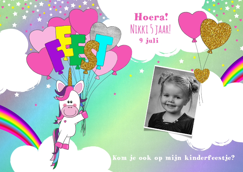 kinderfeestje schattige unicorn met ballonnen - Kinderfeestjes Kinderfeestjes - kinderfeestje schattige unicorn met ballonnen