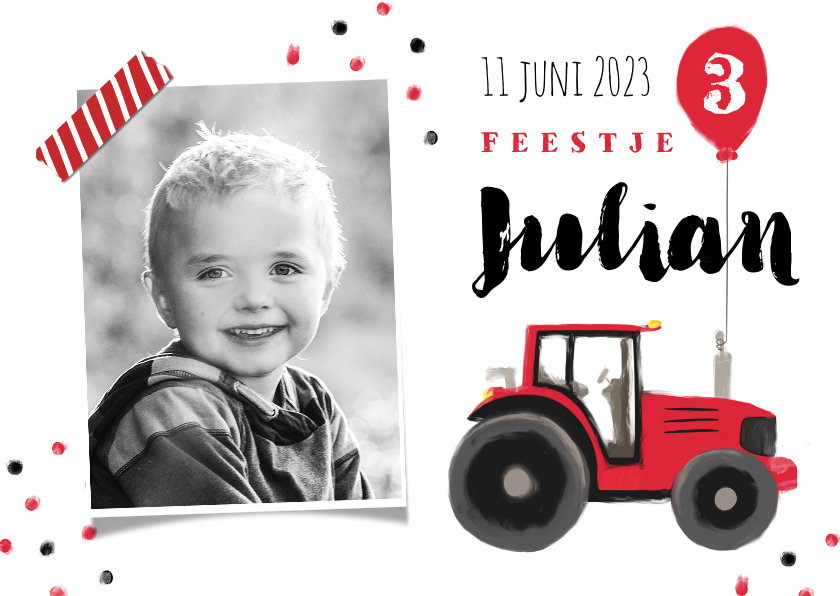 Kinderfeestjes - kinderfeestje stoer rood tractor confetti ballon boerderij