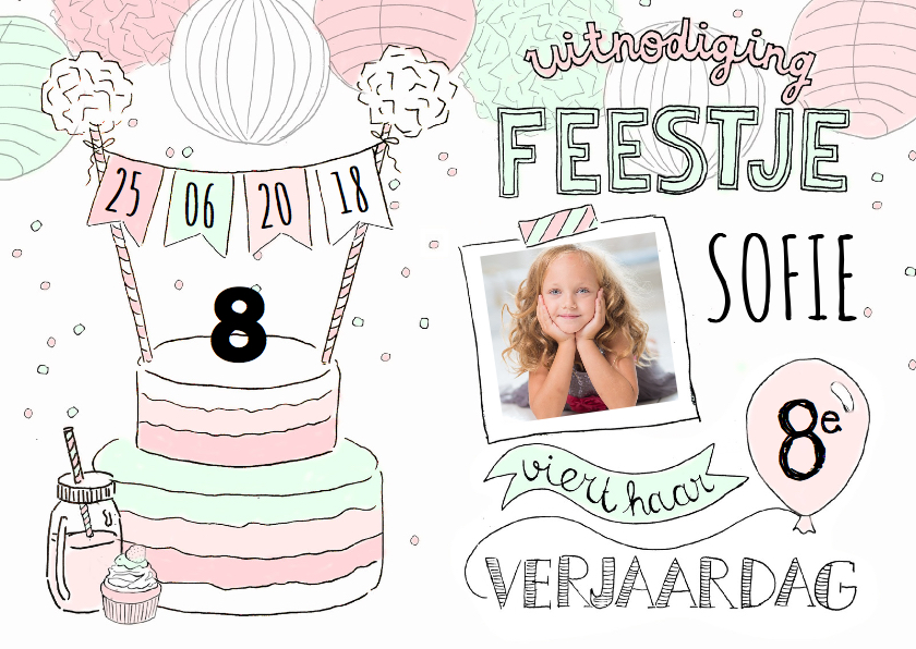 Kinderfeestje taart roze mint - Kinderfeestjes Kinderfeestjes - Kinderfeestje taart roze mint