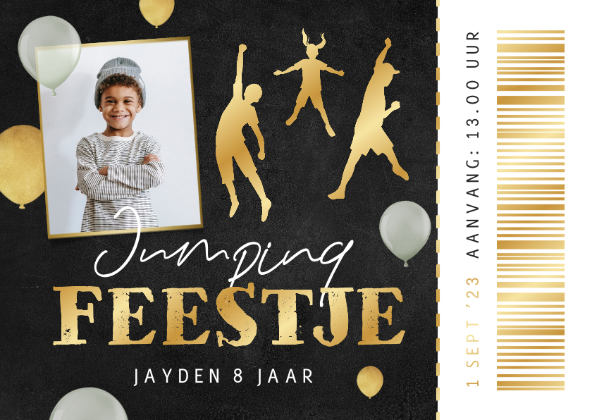 Kinderfeestje ticket jumping feestje goud ballonnen - Kinderfeestjes Kinderfeestjes - Kinderfeestje ticket jumping feestje goud ballonnen