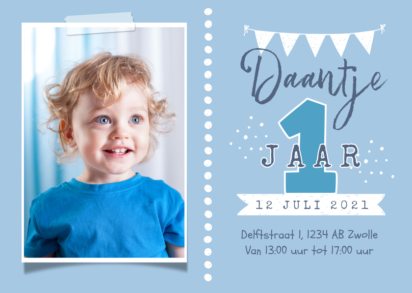 Beste Kinderfeestje uitnodiging 1 jaar jongen foto | Kaartje2go XL-51