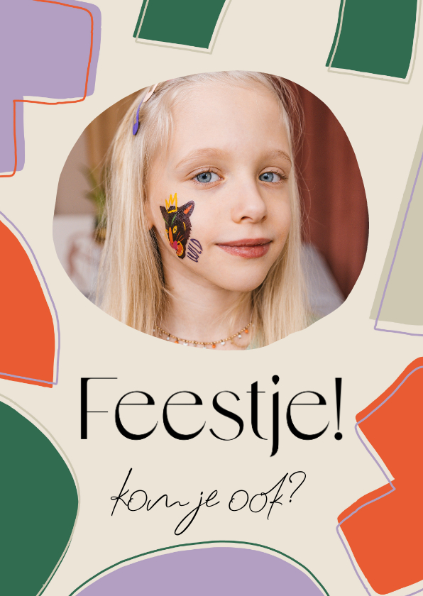 Kinderfeestje uitnodiging abstracte vormen en foto - Kinderfeestjes Kinderfeestjes - Kinderfeestje uitnodiging abstracte vormen en foto