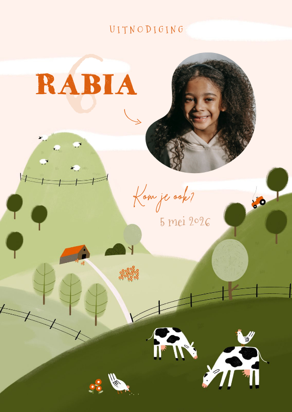 Kinderfeestje uitnodiging boerderij buiten foto meisje - Kinderfeestjes Kinderfeestjes - Kinderfeestje uitnodiging boerderij buiten foto meisje