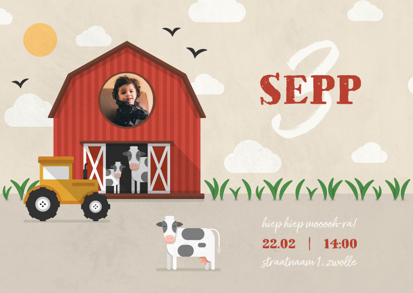 Kinderfeestje uitnodiging boerderij met tractor en koeien - Kinderfeestjes Kinderfeestjes - Kinderfeestje uitnodiging boerderij met tractor en koeien