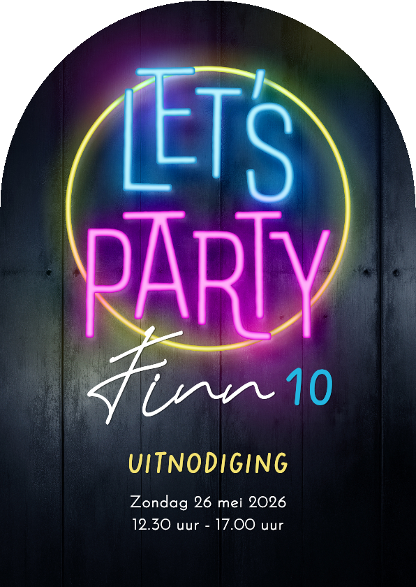 Kinderfeestjes - Kinderfeestje uitnodiging boogvorm 80's neon sign party