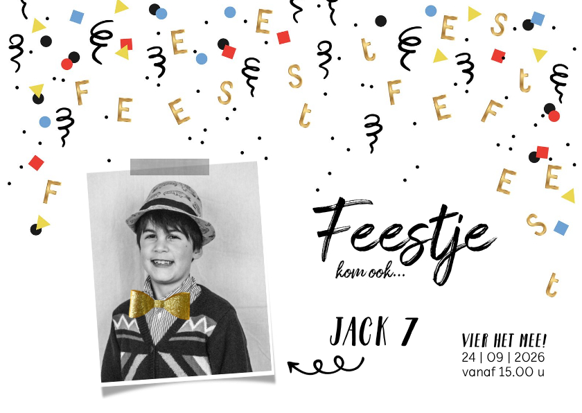 Kinderfeestjes - Kinderfeestje uitnodiging confetti goud feest