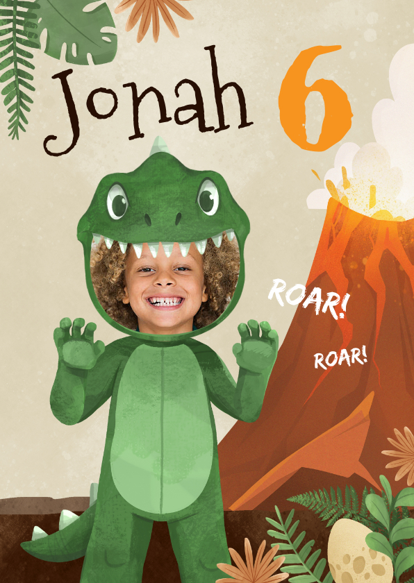 Kinderfeestjes - Kinderfeestje uitnodiging dino kostuum dinosaurussen