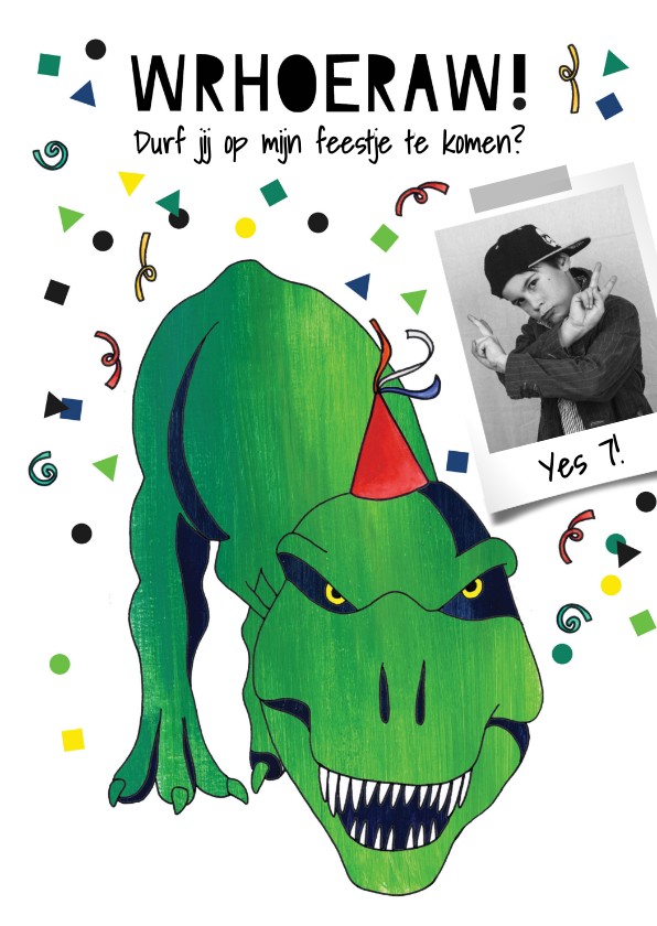 Kinderfeestje uitnodiging dino met foto - Kinderfeestjes Kinderfeestjes - Kinderfeestje uitnodiging dino met foto