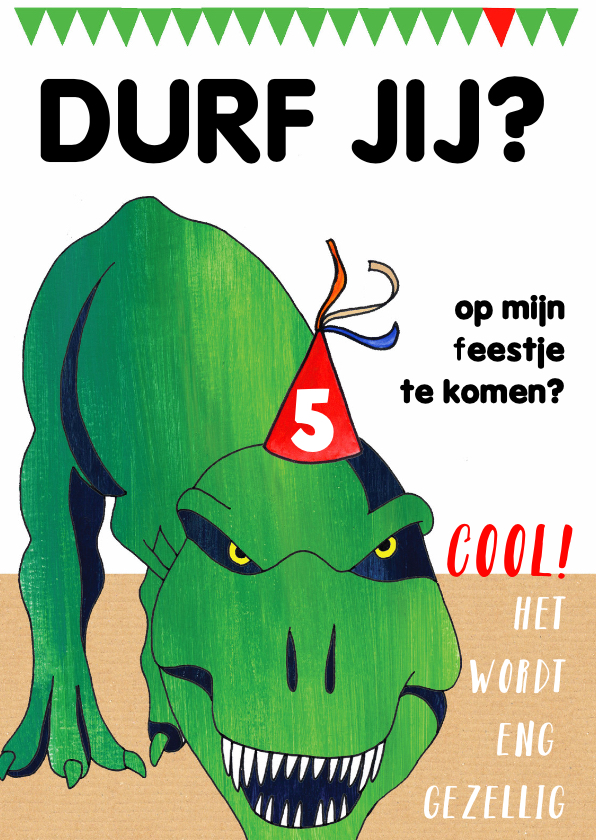 Kinderfeestje uitnodiging dino stoer - Kinderfeestjes Kinderfeestjes - Kinderfeestje uitnodiging dino stoer