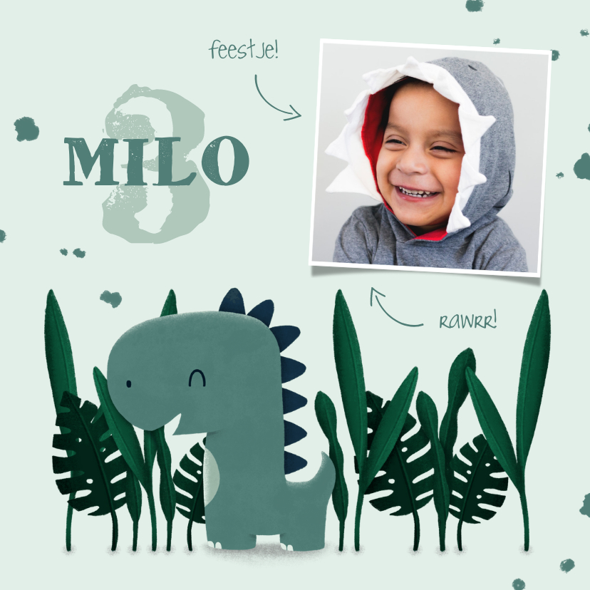 Kinderfeestje uitnodiging dinosaurus jungle met foto - Kinderfeestjes Kinderfeestjes - Kinderfeestje uitnodiging dinosaurus jungle met foto
