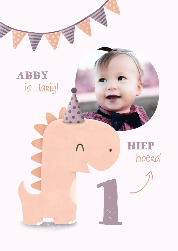 Kinderfeestje uitnodiging dinosaurus met vlagjes en hoedje - Kinderfeestjes Kinderfeestjes - Kinderfeestje uitnodiging dinosaurus met vlagjes en hoedje