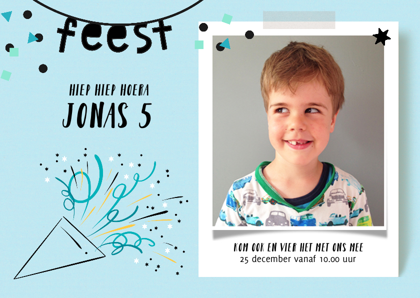 Kinderfeestje uitnodiging feest toeter jongen - Kinderfeestjes Kinderfeestjes - Kinderfeestje uitnodiging feest toeter jongen