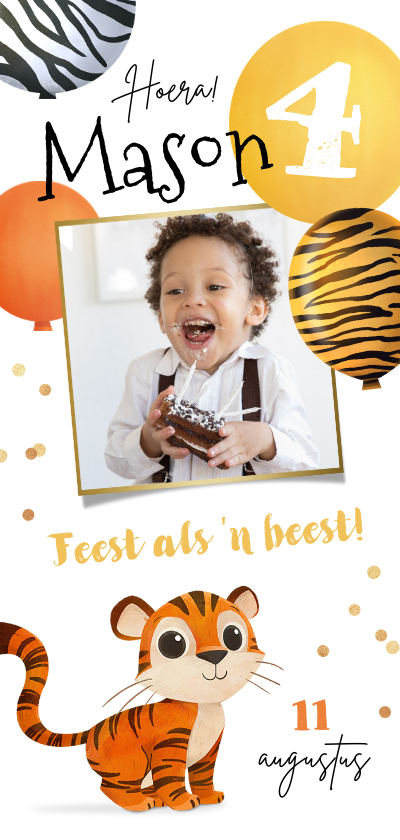 Kinderfeestjes - Kinderfeestje uitnodiging feestje tijger ballonnen jungle