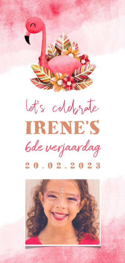 Kinderfeestje uitnodiging flamingo met waterverf en foto - Kinderfeestjes Kinderfeestjes - Kinderfeestje uitnodiging flamingo met waterverf en foto
