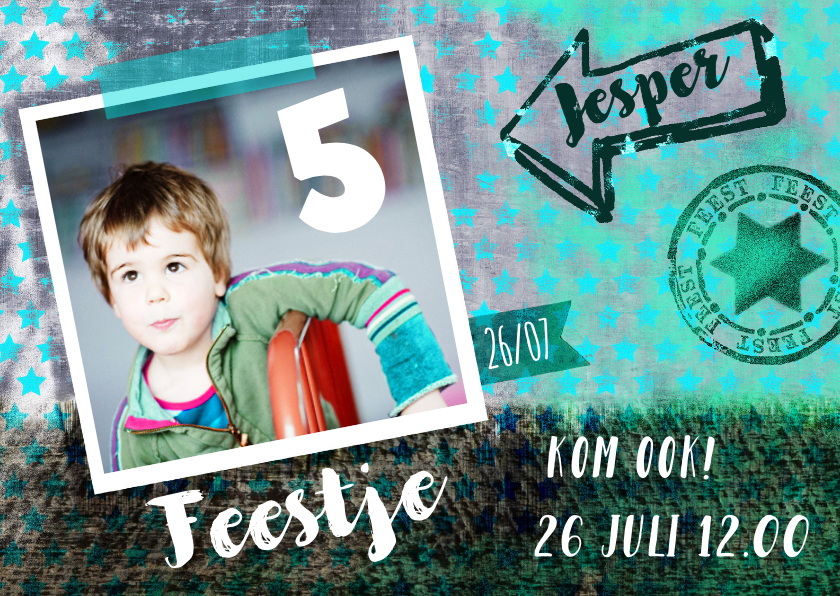 Kinderfeestje uitnodiging Foto Stoer Sterren - Kinderfeestjes Kinderfeestjes - Kinderfeestje uitnodiging Foto Stoer Sterren