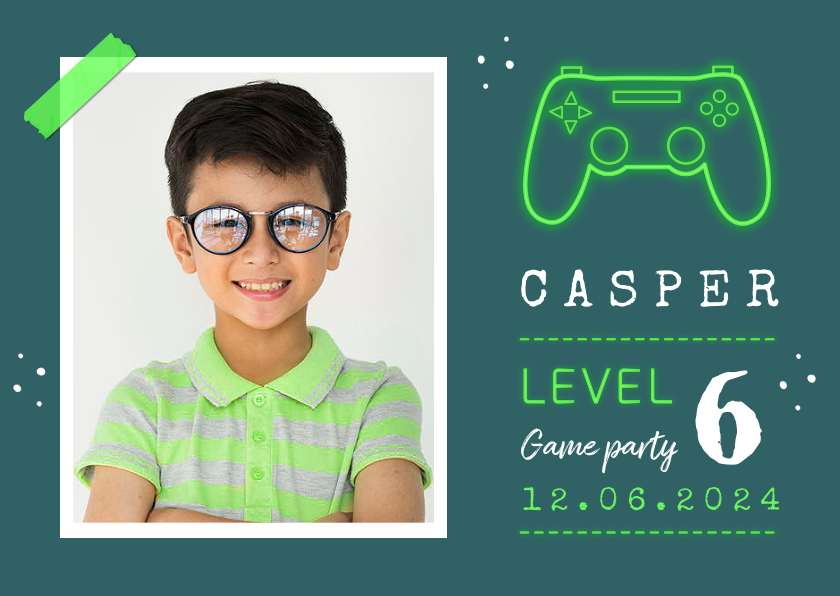 Kinderfeestjes - Kinderfeestje uitnodiging games controller groen
