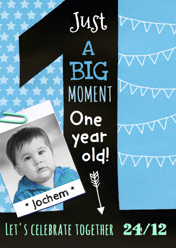 Kinderfeestje uitnodiging jongen 1 jaar krijt - Kinderfeestjes Kinderfeestjes - Kinderfeestje uitnodiging jongen 1 jaar krijt