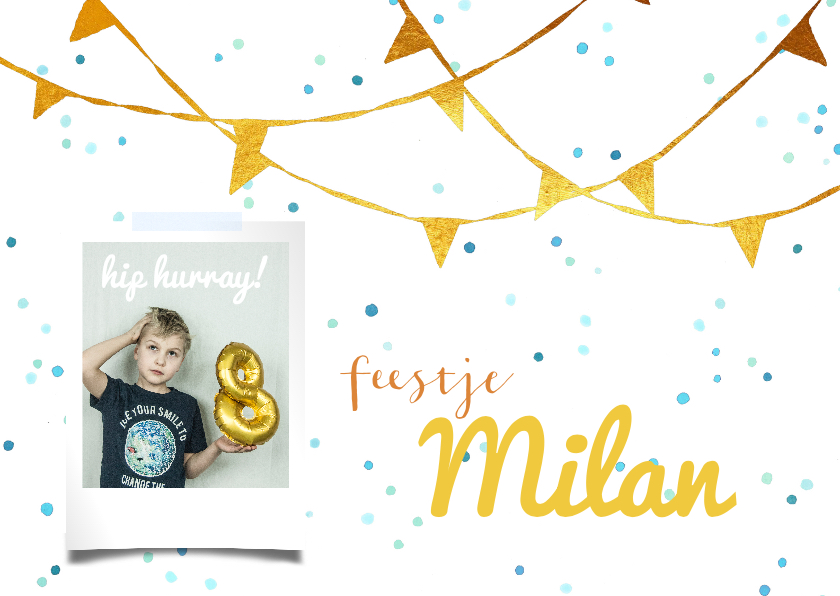 Kinderfeestje uitnodiging jongen goud vlaggetjes - Kinderfeestjes Kinderfeestjes - Kinderfeestje uitnodiging jongen goud vlaggetjes