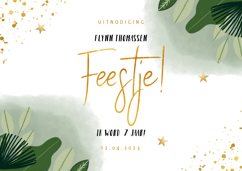 Kinderfeestje uitnodiging jungle bladeren en goudlook - Kinderfeestjes Kinderfeestjes - Kinderfeestje uitnodiging jungle bladeren en goudlook