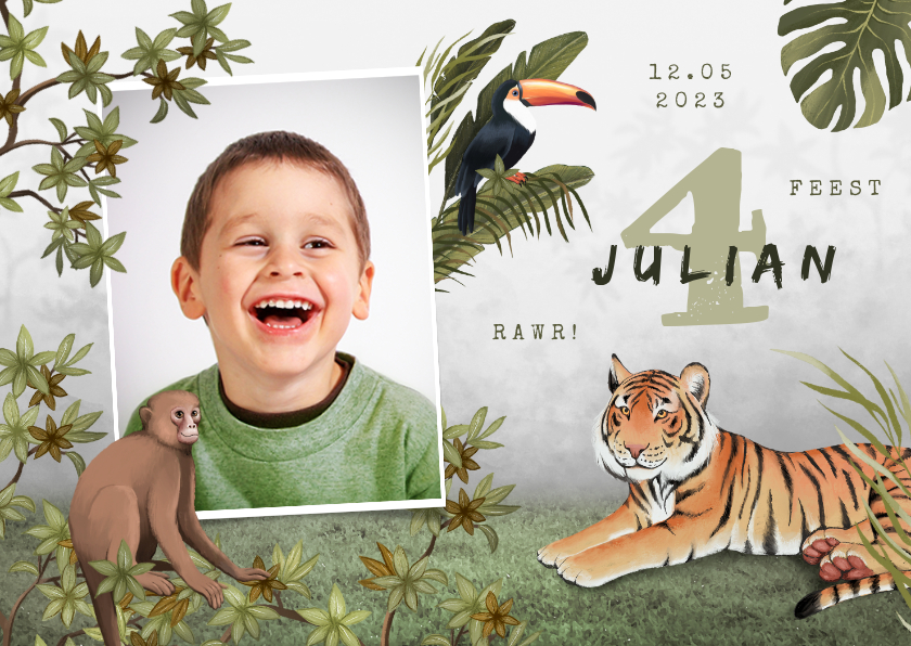 Kinderfeestje uitnodiging jungle dieren tropisch foto - Kinderfeestjes Kinderfeestjes - Kinderfeestje uitnodiging jungle dieren tropisch foto