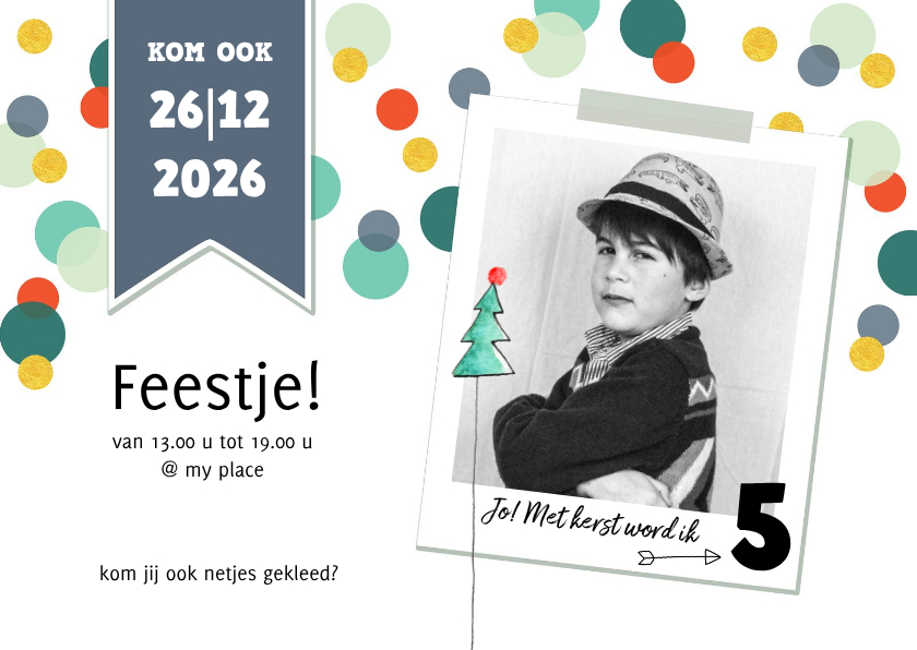 Kinderfeestjes - Kinderfeestje uitnodiging kerst jongen confetti