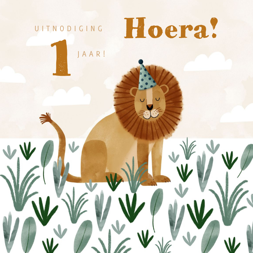 Kinderfeestje uitnodiging leeuw en jungle bladeren - Kinderfeestjes Kinderfeestjes - Kinderfeestje uitnodiging leeuw en jungle bladeren