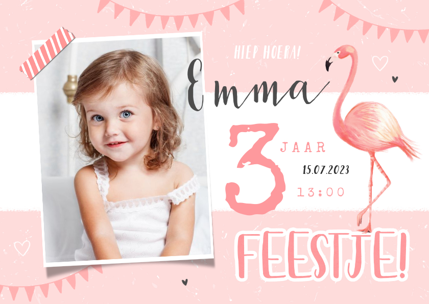 Kinderfeestje uitnodiging meisje flamingo lief hip foto - Kinderfeestjes Kinderfeestjes - Kinderfeestje uitnodiging meisje flamingo lief hip foto