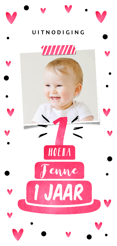 Kinderfeestje uitnodiging meisje hip en roze met taart - Kinderfeestjes Kinderfeestjes - Kinderfeestje uitnodiging meisje hip en roze met taart