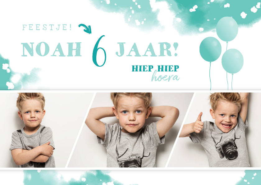 Kinderfeestje uitnodiging met ballonnen en fotostrip - Kinderfeestjes Kinderfeestjes - Kinderfeestje uitnodiging met ballonnen en fotostrip