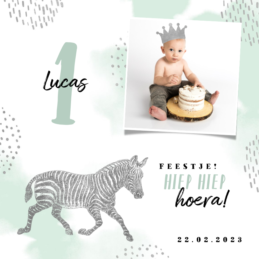 Kinderfeestje uitnodiging met foto, zebra en kroontje - Kinderfeestjes Kinderfeestjes - Kinderfeestje uitnodiging met foto, zebra en kroontje
