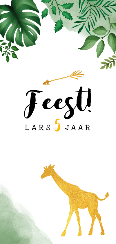 Kinderfeestjes - Kinderfeestje uitnodiging met jungle bladeren en giraffe