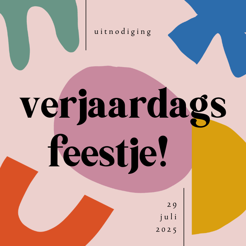 Kinderfeestjes - Kinderfeestje uitnodiging met kleurrijke abstracte vormen