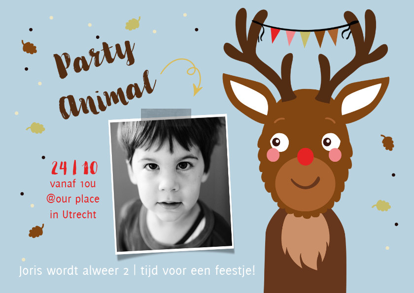 Kinderfeestje uitnodiging met rendier - Kinderfeestjes Kinderfeestjes - Kinderfeestje uitnodiging met rendier