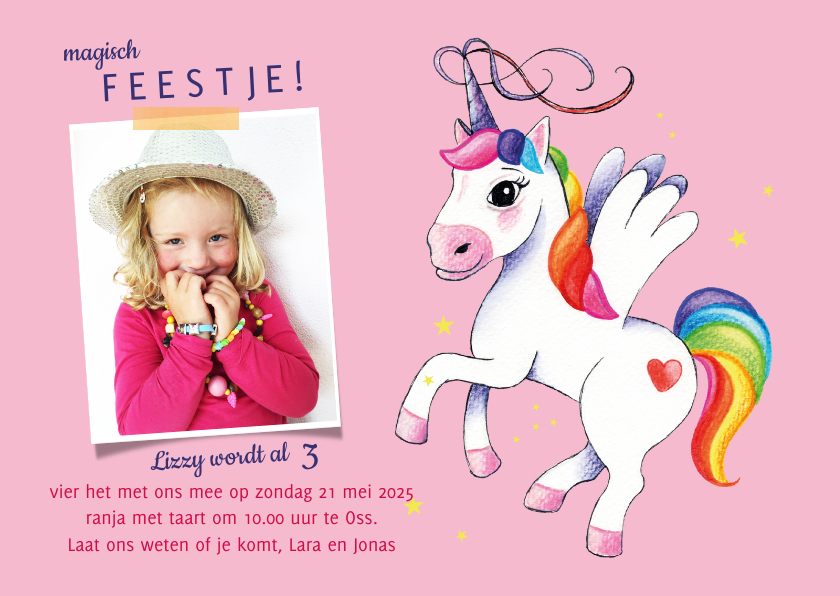 Kinderfeestjes - Kinderfeestje uitnodiging met unicorn