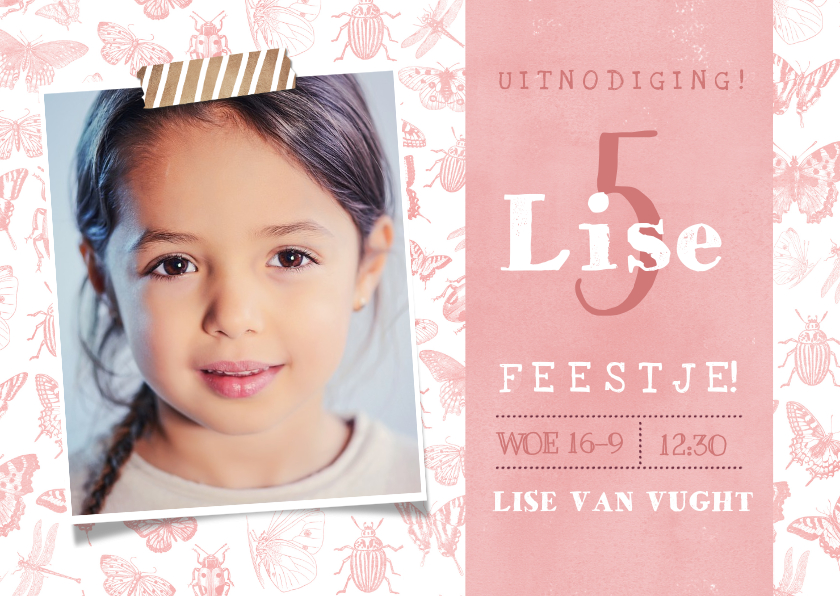 Kinderfeestjes - Kinderfeestje uitnodiging met vlinders voor een meisje 