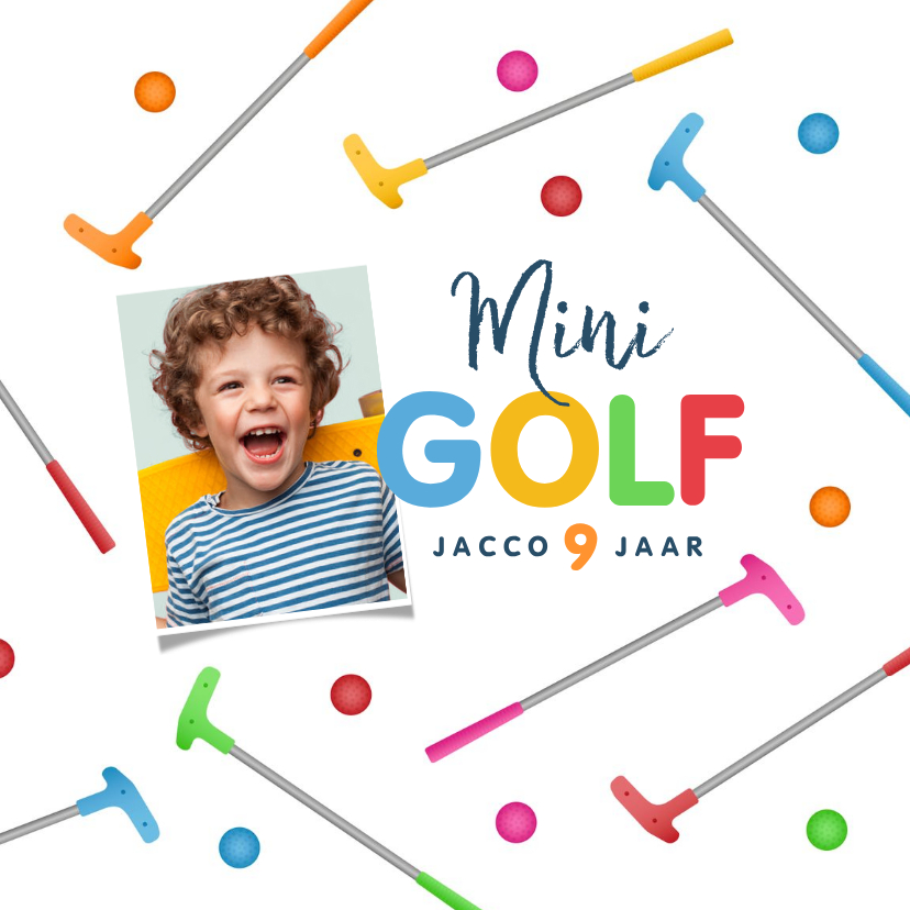 Kinderfeestjes - Kinderfeestje uitnodiging minigolf vrolijk sport foto