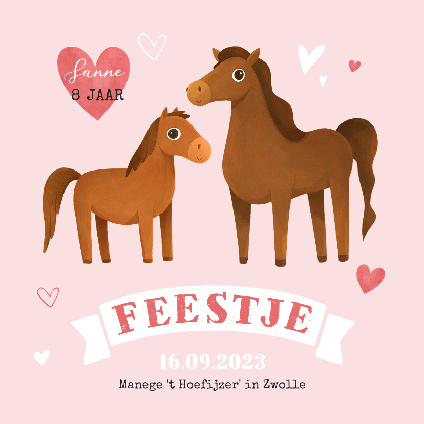 Kinderfeestje uitnodiging paarden paardrijden dieren hartjes - Kinderfeestjes Kinderfeestjes - Kinderfeestje uitnodiging paarden paardrijden dieren hartjes