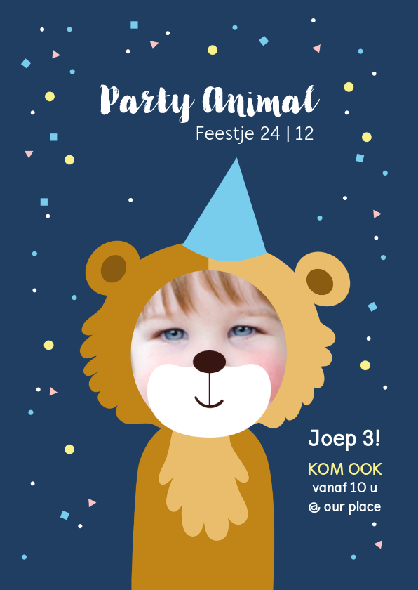 Kinderfeestje uitnodiging party animal jongen als beer - Kinderfeestjes Kinderfeestjes - Kinderfeestje uitnodiging party animal jongen als beer