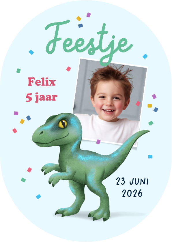 Kinderfeestje uitnodiging pilvorm dino raptor confetti foto - Kinderfeestjes Kinderfeestjes - Kinderfeestje uitnodiging pilvorm dino raptor confetti foto