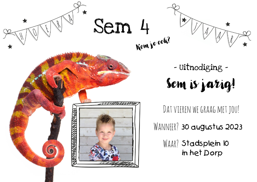 Kinderfeestje - Uitnodiging reptielen met eigen foto - Kinderfeestjes Kinderfeestjes - Kinderfeestje - Uitnodiging reptielen met eigen foto