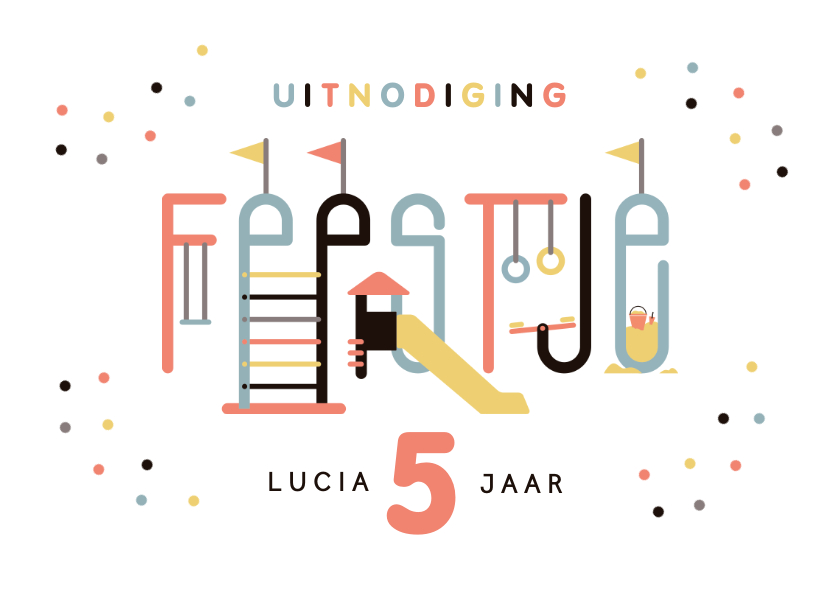 Kinderfeestje uitnodiging speeltuin typografisch - Kinderfeestjes Kinderfeestjes - Kinderfeestje uitnodiging speeltuin typografisch