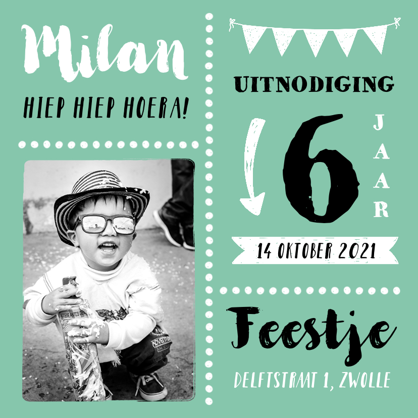 Kinderfeestjes - Kinderfeestje uitnodiging stoer en hip met eigen foto's