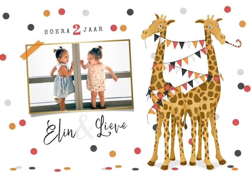 Kinderfeestjes - Kinderfeestje uitnodiging tweeling giraf meisje slingers