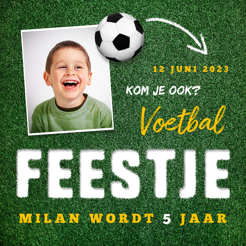 Kinderfeestje uitnodiging voetbal hip foto - Kinderfeestjes Kinderfeestjes - Kinderfeestje uitnodiging voetbal hip foto